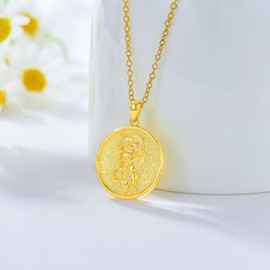 POPLYKE Athena/Hecate/Saint Michael/Virgin Mary Necklace for Women Stewrling Silver Coin Necklace Jewellery Gift for Women, Sterling Silver, No Gemstone