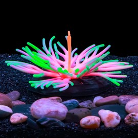 Bluecoco Dynamic Glow in The Dark Aquarium Decorations Unleashing Visual Effects with Soft Silica Gel, Changing Lights Colorful Glowing Coral Ornaments for Fish Tank Decor (Green, Sardine Coral)