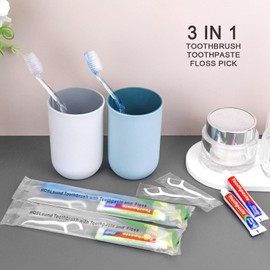 HQSLsund 50 pcs Disposable Toothbrushes with Toothpaste Floss Individually Wrapped, 2 Color Toothbrush, 10g Toothpaste, Floss Pick, Bulk Toothbrush for Homeless,Airbnb,Hotel,Guest