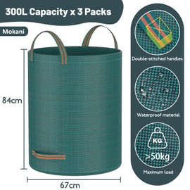 Mokani Garden Waste Bags Heavy Duty with Handles, 120L x 3 Reusable Garden Sacks, Foldable Camping Recycling Bags for Leaf, Trash, Debris, Garden Rubbish Bags Waterproof