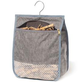 KOOZTI Laundry Clothespin Bag for Clothesline Outdoor, Clothes pin Bag with Zipper Closure, Large Opening, Large-Capacity Clothespin Storage Organizer with Hooks, Use YKK Zipper（Grey