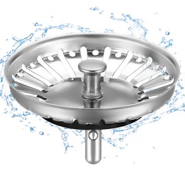 HUAERSICO Universal Drain Plug 84 mm - Stainless Steel Sink Strainer - Plug Drain Kitchen Sink - Sink Strainer for Franke Sink Replacement Parts, 2 Seals