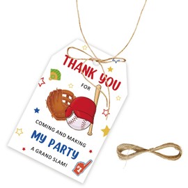 50pcs Baseball Thank You Tags, Baseball Gift Tag with String for Sport Party, Baseball Thank You Paper Tags for Ball Themed Birthday/Sport Game Party Favors