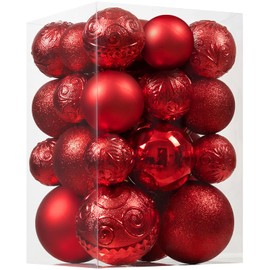 Christmas Ball Ornaments - 30pcs Shatterproof Christmas Ornaments Set Plastic Hanging Christmas Decorations for Xmas Tree Holiday Party Decor, 6 Styles in 4 Sizes (Red)
