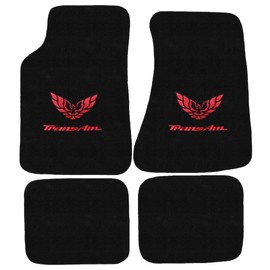 AveryAutoMats Custom Fit 4 Piece Carpet Floor Mats Compatible with 1982-2002 Pontiac Firebird Trans Am with Red Logo on Front Mats - Black