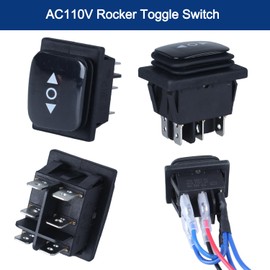 DMWD Waterproof Reverse Polarity Switch 20A DC 12V 24V AC 110V 220V 6 Pins 3 Positions (ON)-Off-(ON) Rocker Toggle Switch with Jumper Wire (Momentary Black)