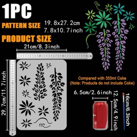 FINGERINSPIRE Wisteria Flower Stencil with a Paint Brush 11.7x8.3Inch Classic Flower Border Design Stencil Flower Painting Stencil Floral Theme Drawing Stencil for Wall Tiles Floor Paper Furniture