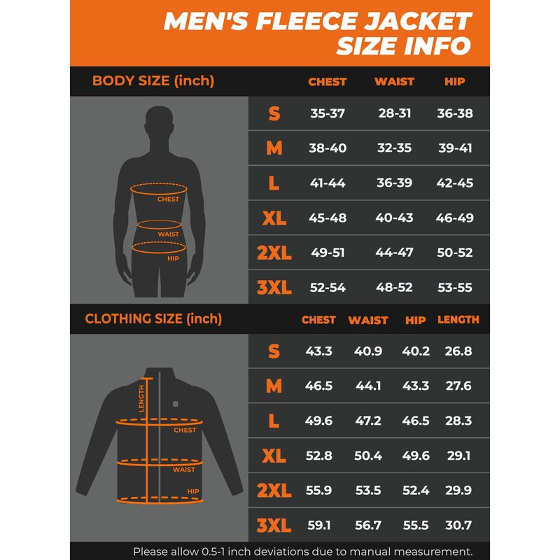 ORORO Men’s Heated Fleece Jacket with Battery, Fleece Heating Jacket
