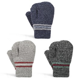TAGVO Winter Children's Gloves 3 Pairs Boys Girls Gloves Sherpa Fleece Drawn Strong Thermal Kids Knitted Gloves for Outdoor Use, multicoloured