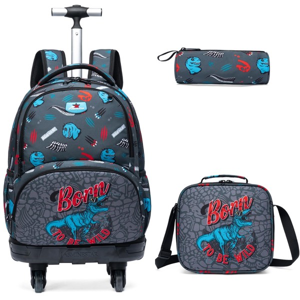 Egchescebo Kids Rolling Backpack for Boys Fossil Dinosaurs Suitcases Trolley