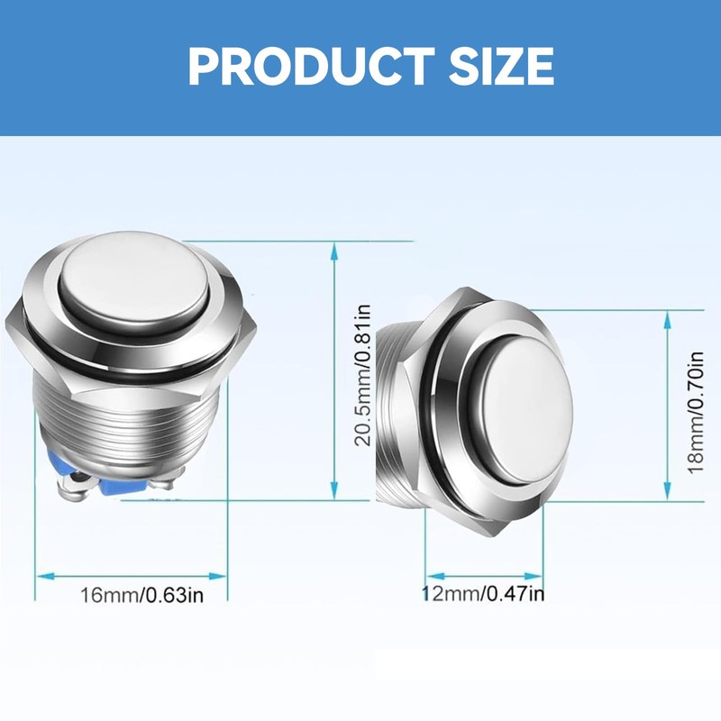 AzureRay 16 mm Push Button 12V-36V IP67 - Waterproof Bell