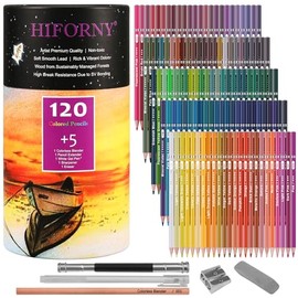 HIFORNY - Juego de 125 Lápices de Colores para Colorear Adultos, 120 Lápices de Colores Con Extras, Núcleo Suave de Artistas, Lápices de Dibujo, Suministros de Arte para Adultos