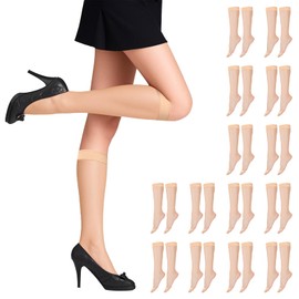 Bryndo 14 Pairs Breathable Knee High Pop Stocks, 10 Deniers Knee High Tights, Light Skin Color Sheer Hosiery, Nylon Knee Length Socks For Women, Comfortable and Lightweight