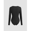 CIDER Women's Round Neckline Long Sleeve Bodysuit: Black, Medium