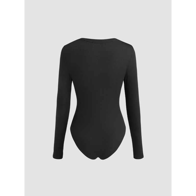 CIDER Women's Round Neckline Long Sleeve Bodysuit: Black, Medium