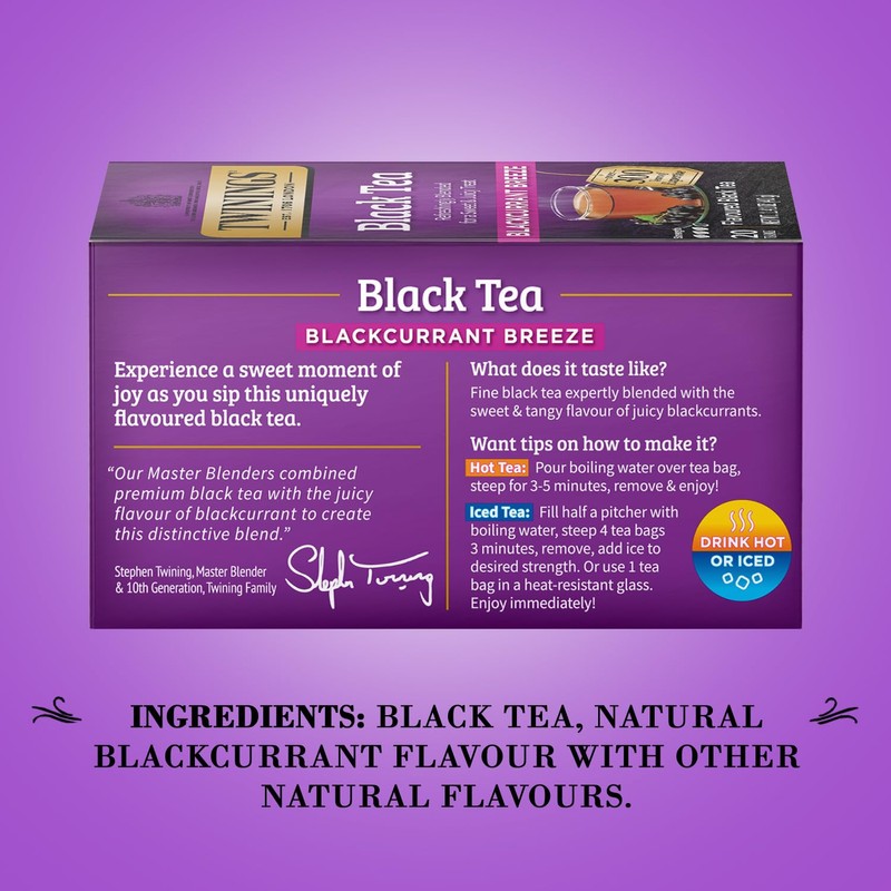 Twinings Blackcurrant Breeze Black Tea Individually Wrapped Bags, 20 Count
