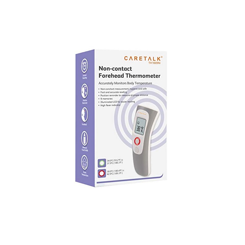 Veridian Healthcare 09-1009C Caretalk Non-Contact 3-in-1 Forehead Thermometer, 2-Second Readout,