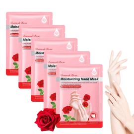 Hand Mask with Rose Extract, Pack of 5, Moisturising Gloves, Natural Nutrient Supply, Softener for Rough Hands, Skin Smoothing Effect, Dryness Prevention