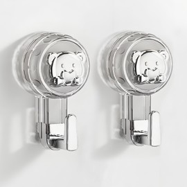 ATEWEITA Towel Hooks, No Drilling, Extra Strong Suction Cup Hook, 62 mm Reusable Bathroom Suction Towel Hooks for Bathroom, Kitchen, Camping & Car (Clear Silver (Bears & Hooks), 2)