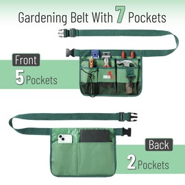 UNCO- Adjustable Gardening Belt, Green, 7 Pockets, Wear, Cut and Water Resistant, Garden Tool Belt Pouch, Waist Apron with Pockets