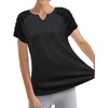 Vldnery V Neck T-Shirts for Women Pleated Short Sleeve Casual