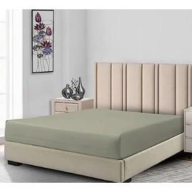 Low Profile Cotton Sateen Fitted Sheet Only (7-10 Inches) King Size-Sage, Bed Linens Made in USA