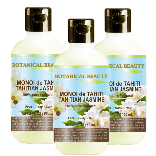 MONOI de TAHITI TAHITIAN JASMINE OIL 100% Natural / 100% PURE BOTANICALS. 2 Fl.oz.- 60 ml. For Skin, Hair and Nail Care.