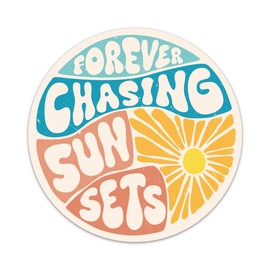 Forever Chasing Sunsets Sticker Motivational Positive Vibes Sticker Inspirational Retro Summer Travel Beach Life Waterproof Vinyl Stickers for Laptop Water Bottle Tumbler Decals Gifts for Women Men