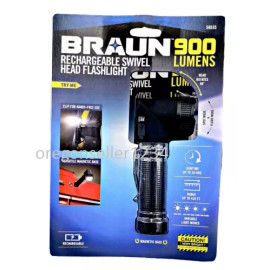 BRAUN 900 Lumen Rechargeable Swivel Head LED Flashlight Spot Light Flash Torch