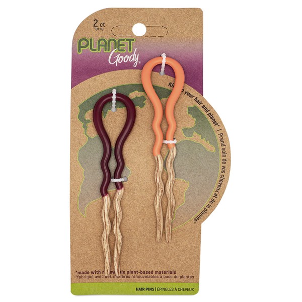 GOODY Planet French Hair Pins - 2 Pack, Orange & Maroon - Made from Eco-Friendly Bamboo Fabric that is Soft and Strong - for All Hair Types - Pain-Free Hair Accessories for Women and Girls