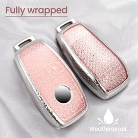 CTRINEWS for Mercedes Key Fob Cover with Fashionable Zirconia Wristlet KeyChain, Enchanting Diamond Patterns Soft Case for A C E G S Class CLA/K/S GLA/B/C GT SLC/K/S (Pink, B)