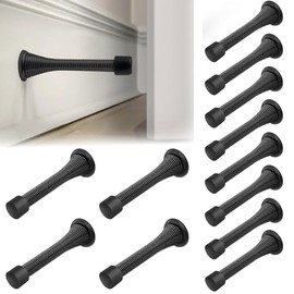 Topa Puerta de Primavera con Parachoques de Goma,Flexible,Resistente,Topa Puerta de Pared de Montaje Bajo para el Hogar (Negro, 12 PCS)