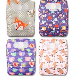 Littles and Bloomz FLV2-0404 Wiederverwendbare Stoffwindel, Standard-Klettverschluss, 4 Windeln