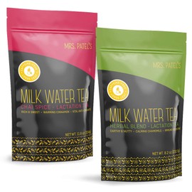Mrs. Patel's Lactation Tea, Variety Pack with Herbal Blend & Chai Spice, For Breastfeeding and Pumping Moms, Drink Iced or Hot, Loose Leaf, Caffeine Free, GF, Dairy Free, Fenugreek Free (2 Pouches)
