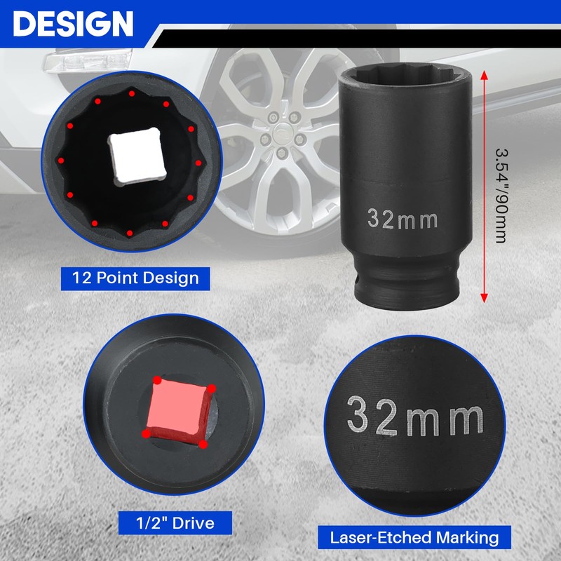 DASBET 1/2" Drive Deep Impact Socket Set 4PCS Heavy Duty