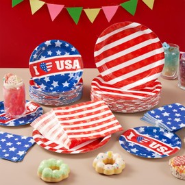 JOYIN 200 Pcs July 4th Plates & Napkins Patriotic Party Supplies, American Flag Patriotic Paper Plates Napkins, 4th of July Memorial Independence Day Party Tableware Decoration Supply, Serve 50