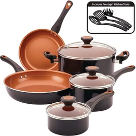 Farberware 10365 Glide Dishwasher Safe Nonstick Cookware Set / Pots and Pans Set - 11 Piece, Black