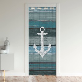 jejeloiu Anchor Decor - Cortinas opacas para ventana, tratamientos náuticos, cortinas opacas de madera rústica para puertas con ventanas, 34 x 80 pulgadas, 1 panel