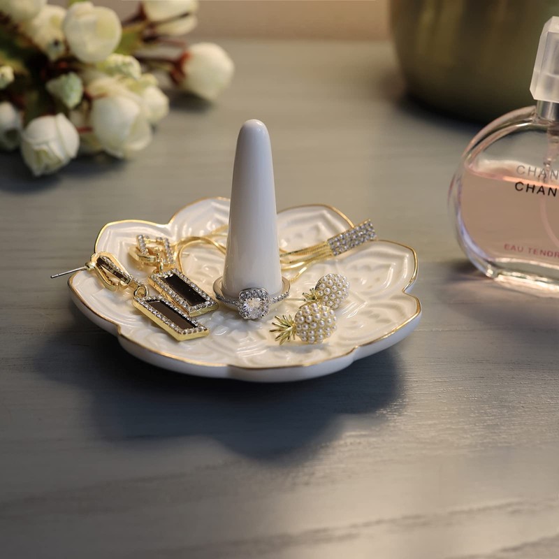 RUIMIC Ceramic White Mandala Jewelry Holder Decorative Ring Holder/Trinket Tray