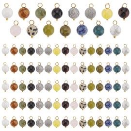 PH PandaHall 15 Colors Natural Gemstone Charms 90pcs Crystal Charms 8mm Agate Stone Pendents Round Dangle Charms with Loop Jade Beads Charms for Jewelry Making DIY Craft Earring Necklace Bracelet