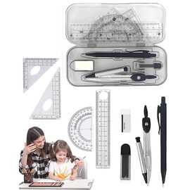TPZORJX 7-Piece Geometry Set, Compass Set, Geometry Compass Sets, Math Set, Learning Accessories, Drawing Compass and Protractor, Pencil Leads, Pencil, Eraser, Rulers for School