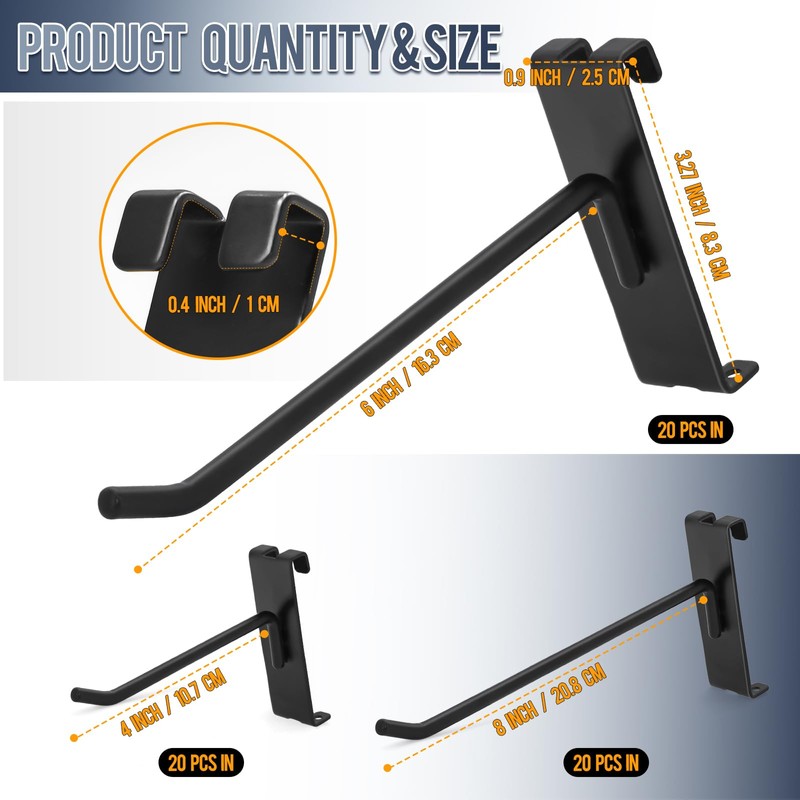 Gridwall Hooks 60 Pcs, Pack in 4/6/8 Inch Gridwall &