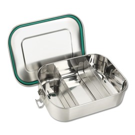 Schramm® Stainless Steel Lunch Box 800, 1200, 1400, 1700 or 2200 ml Lunch Box with Compartments Including 2 Dividers Metal Tin with Snap Closure Size: 1400 ml