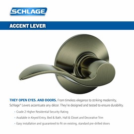 SCHLAGE F40ACC620 Accent F40 Flat Wave Reversible Door Lever Lockset, Solid, Antique Pewter