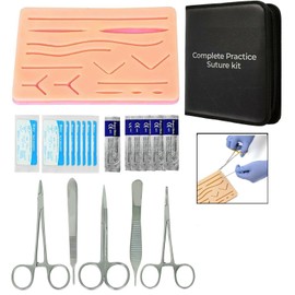 Complete Suture Practice Kit For Medical Students, Vets & Nurses for Training And Practice, Reusable True Skin Feel Silicon Suturing Pad With Multiple Precut Wounds And Tool Kit 6 Threads 5 Blades