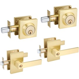 Haidms 2 Packs Gold Exterior Door Lock Set with Deadbolt, Gold Front Door Handle and Deadbolt Set, Entry Door Locksets with Deadbolt, Heavy Duty Zinc-alloyed Front Door Lock Set