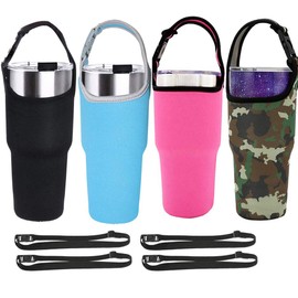 4 Pack Tumbler Carrier Holder with Shoulder Strap,for 30oz Travel Insulated Tumbler Coffee Cup,Water Bottle Carrier with Strap Portable Neoprene Sleeve Water Bottles Cup Carrier Pouch