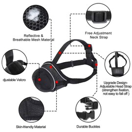 Black Dog Muzzle, Breathable Comfortable Mesh Muzzle for Dogs, Dog Training Muzzle, Anti-Biting, Anti-Barking, Anti-Chewing, Adjustable with Reflective Strap XS
