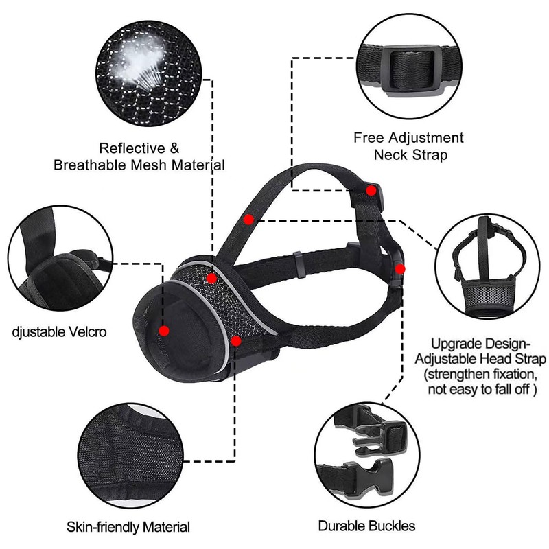 Black Dog Muzzle, Breathable Comfortable Mesh Muzzle for Dogs, Dog