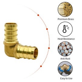 RUBY.Q 50 Pack 3/4" PEX Fittings, PEX Elbow Fittings, Brass PEX Fittings for PEX Tubing Pipe (3/4" Elbow, 50)
